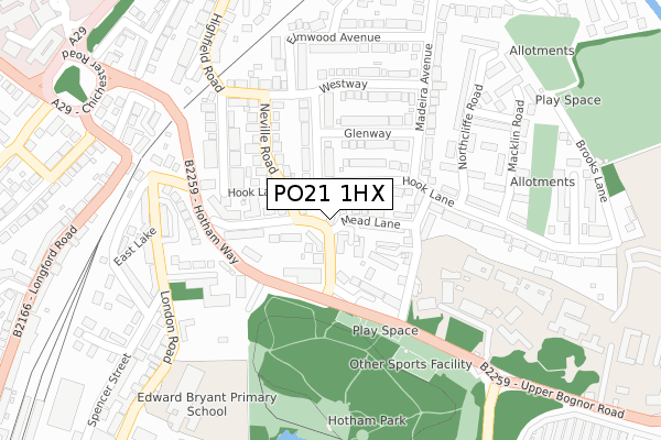 PO21 1HX map - large scale - OS Open Zoomstack (Ordnance Survey)