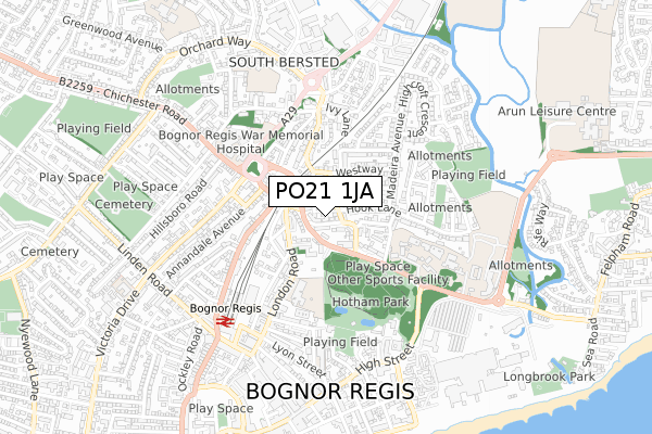 PO21 1JA map - small scale - OS Open Zoomstack (Ordnance Survey)