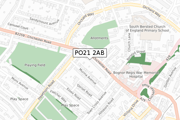 PO21 2AB map - large scale - OS Open Zoomstack (Ordnance Survey)