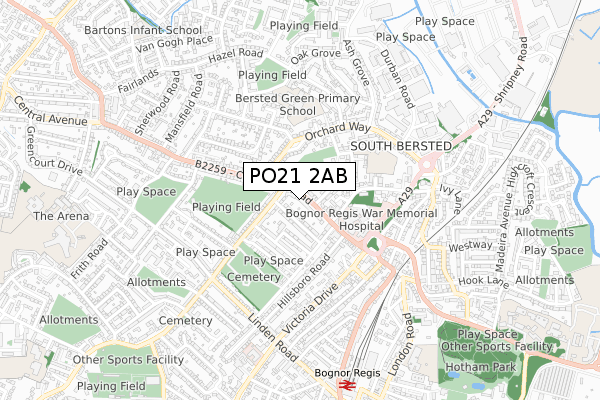 PO21 2AB map - small scale - OS Open Zoomstack (Ordnance Survey)