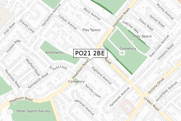 PO21 2BE map - large scale - OS Open Zoomstack (Ordnance Survey)