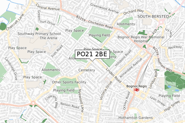 PO21 2BE map - small scale - OS Open Zoomstack (Ordnance Survey)