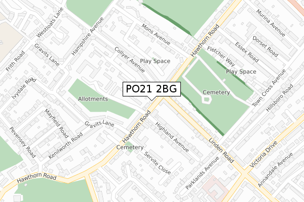 PO21 2BG map - large scale - OS Open Zoomstack (Ordnance Survey)