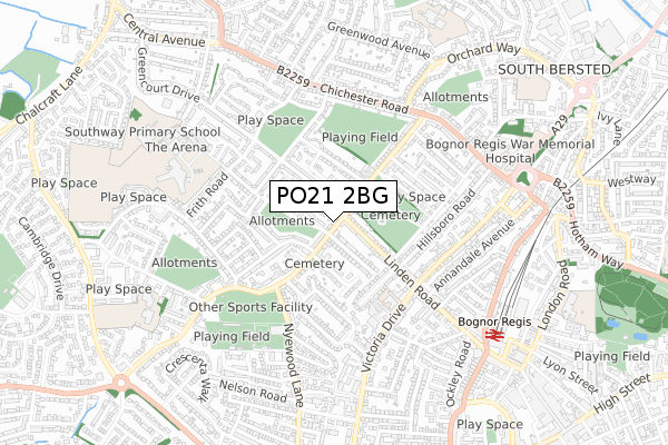 PO21 2BG map - small scale - OS Open Zoomstack (Ordnance Survey)