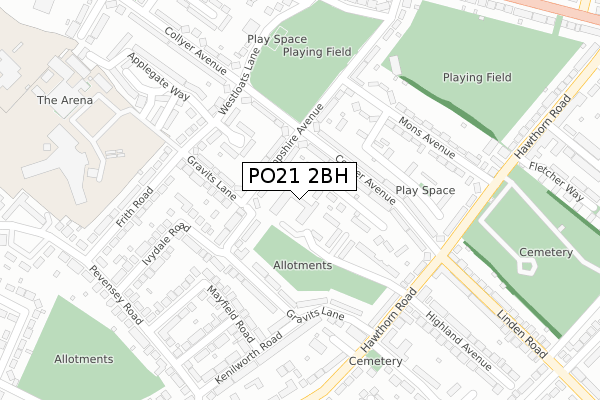 PO21 2BH map - large scale - OS Open Zoomstack (Ordnance Survey)