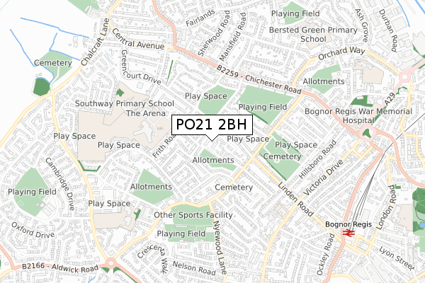 PO21 2BH map - small scale - OS Open Zoomstack (Ordnance Survey)