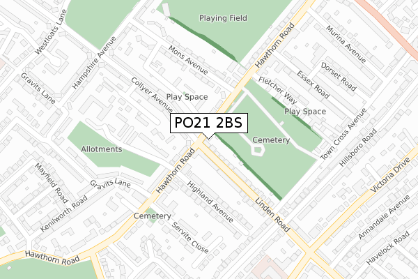 PO21 2BS map - large scale - OS Open Zoomstack (Ordnance Survey)