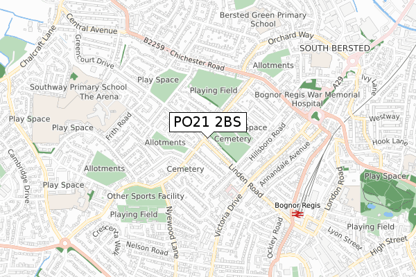 PO21 2BS map - small scale - OS Open Zoomstack (Ordnance Survey)