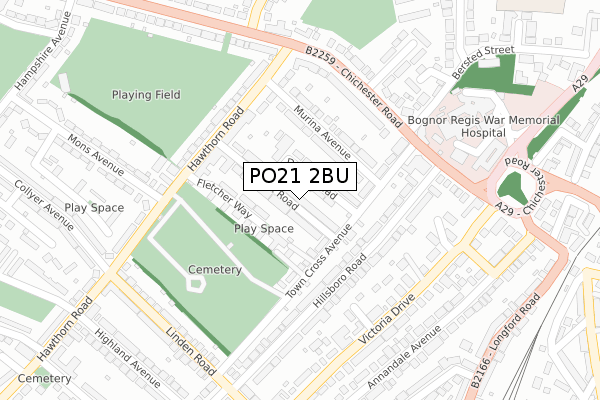 PO21 2BU map - large scale - OS Open Zoomstack (Ordnance Survey)