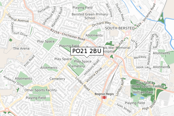 PO21 2BU map - small scale - OS Open Zoomstack (Ordnance Survey)