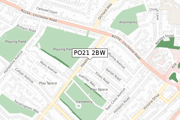PO21 2BW map - large scale - OS Open Zoomstack (Ordnance Survey)
