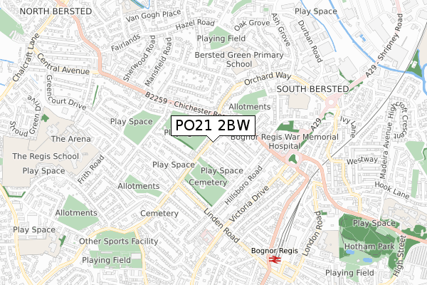 PO21 2BW map - small scale - OS Open Zoomstack (Ordnance Survey)