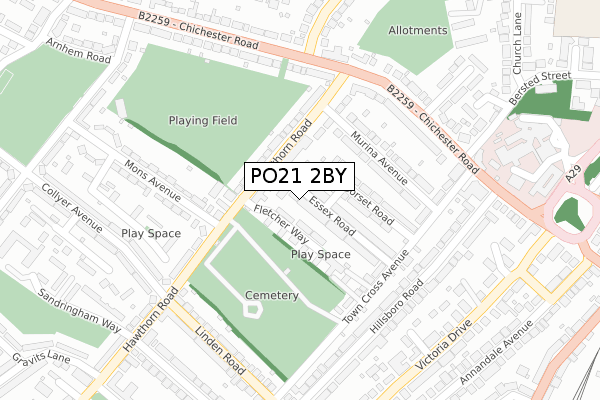 PO21 2BY map - large scale - OS Open Zoomstack (Ordnance Survey)