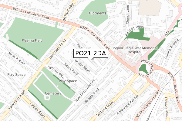 PO21 2DA map - large scale - OS Open Zoomstack (Ordnance Survey)