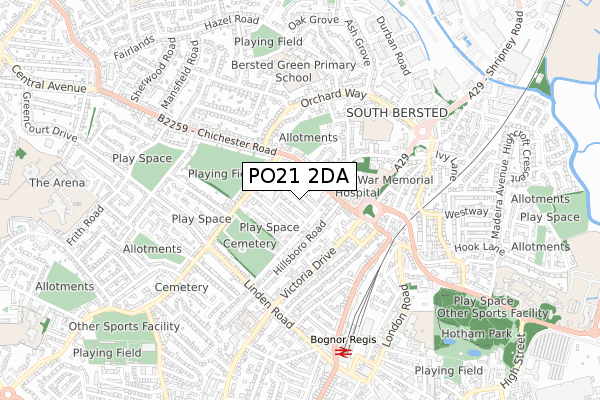 PO21 2DA map - small scale - OS Open Zoomstack (Ordnance Survey)