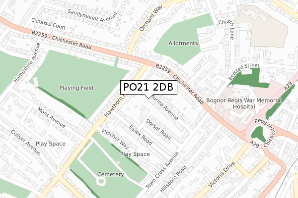 PO21 2DB map - large scale - OS Open Zoomstack (Ordnance Survey)