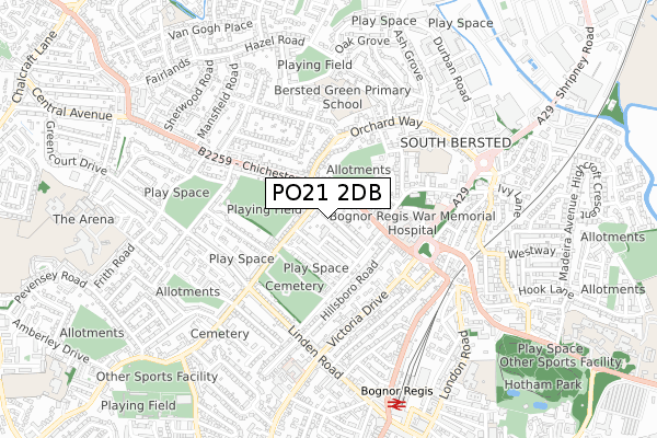 PO21 2DB map - small scale - OS Open Zoomstack (Ordnance Survey)