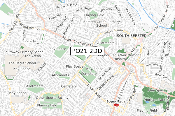 PO21 2DD map - small scale - OS Open Zoomstack (Ordnance Survey)