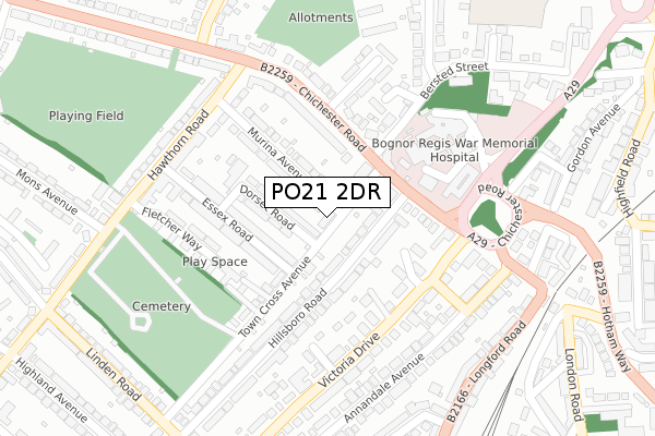 PO21 2DR map - large scale - OS Open Zoomstack (Ordnance Survey)