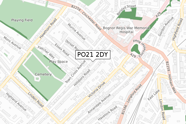 PO21 2DY map - large scale - OS Open Zoomstack (Ordnance Survey)