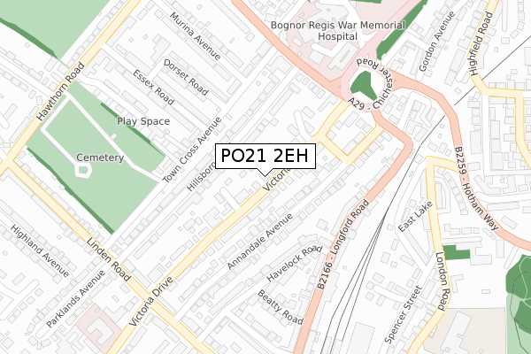 PO21 2EH map - large scale - OS Open Zoomstack (Ordnance Survey)