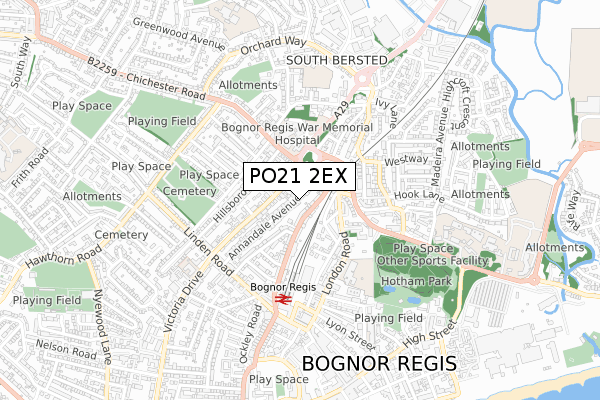 PO21 2EX map - small scale - OS Open Zoomstack (Ordnance Survey)