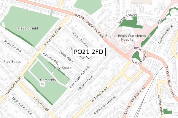 PO21 2FD map - large scale - OS Open Zoomstack (Ordnance Survey)