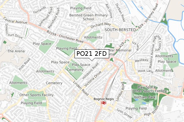 PO21 2FD map - small scale - OS Open Zoomstack (Ordnance Survey)