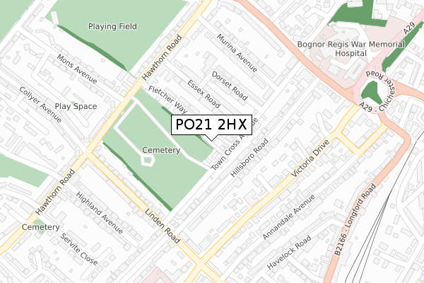 PO21 2HX map - large scale - OS Open Zoomstack (Ordnance Survey)