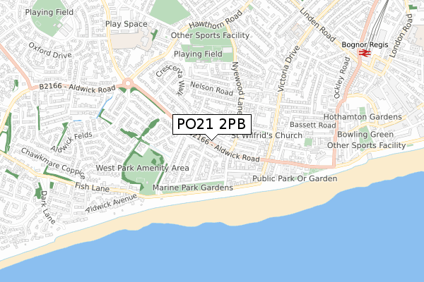 PO21 2PB map - small scale - OS Open Zoomstack (Ordnance Survey)