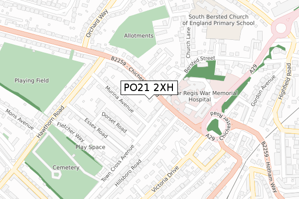 PO21 2XH map - large scale - OS Open Zoomstack (Ordnance Survey)