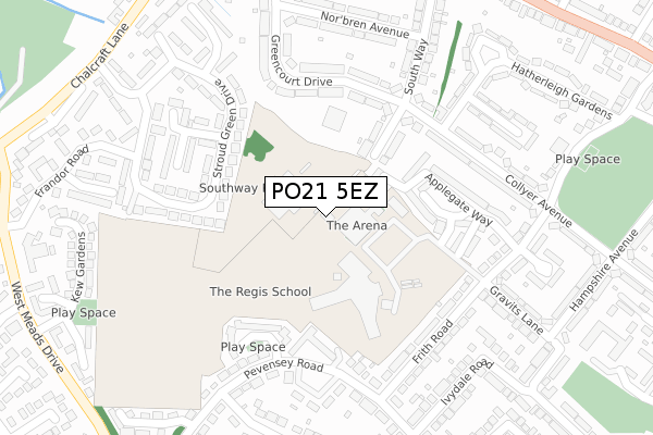 PO21 5EZ map - large scale - OS Open Zoomstack (Ordnance Survey)