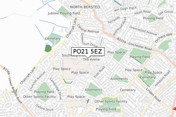 PO21 5EZ map - small scale - OS Open Zoomstack (Ordnance Survey)