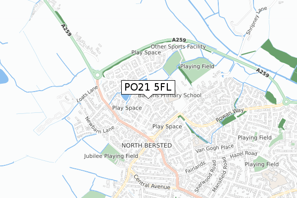 PO21 5FL map - small scale - OS Open Zoomstack (Ordnance Survey)
