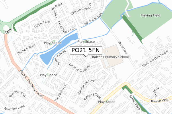 PO21 5FN map - large scale - OS Open Zoomstack (Ordnance Survey)