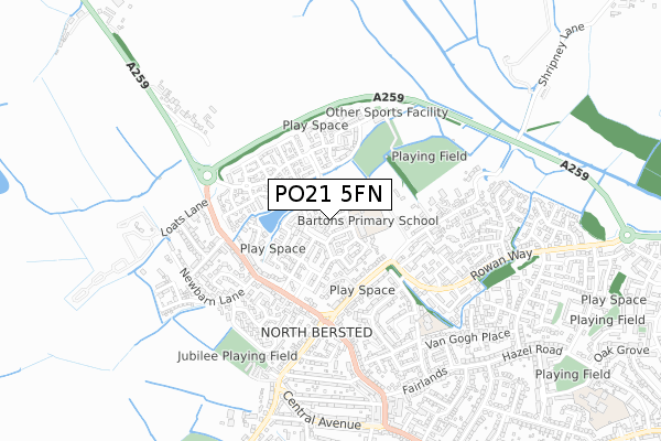 PO21 5FN map - small scale - OS Open Zoomstack (Ordnance Survey)