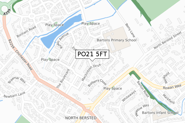 PO21 5FT map - large scale - OS Open Zoomstack (Ordnance Survey)