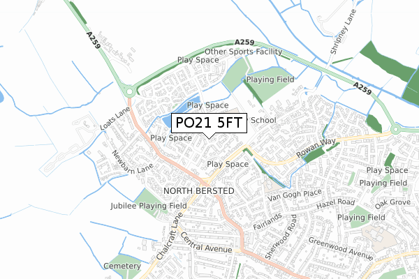 PO21 5FT map - small scale - OS Open Zoomstack (Ordnance Survey)