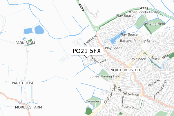 PO21 5FX map - small scale - OS Open Zoomstack (Ordnance Survey)