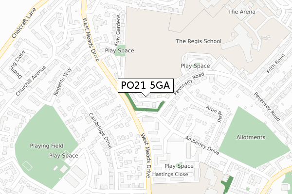 PO21 5GA map - large scale - OS Open Zoomstack (Ordnance Survey)