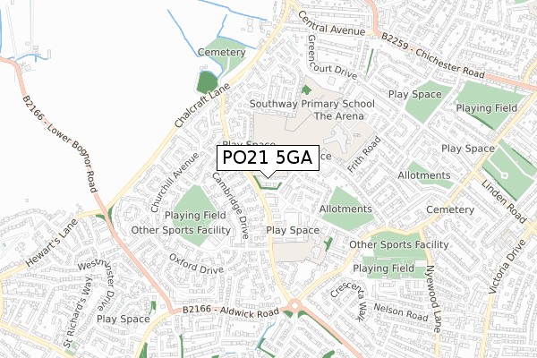 PO21 5GA map - small scale - OS Open Zoomstack (Ordnance Survey)
