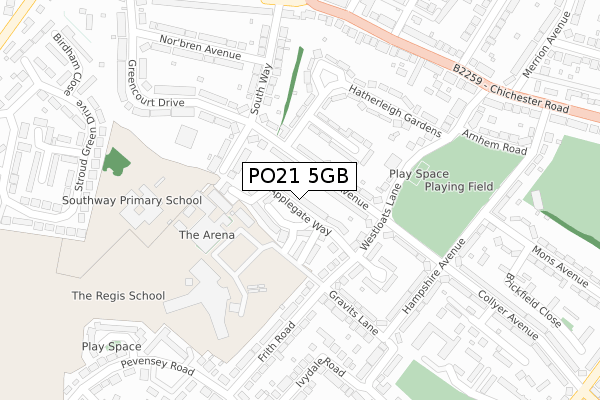 PO21 5GB map - large scale - OS Open Zoomstack (Ordnance Survey)