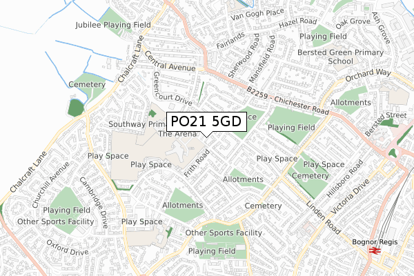 PO21 5GD map - small scale - OS Open Zoomstack (Ordnance Survey)