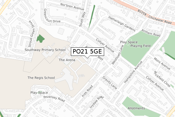 PO21 5GE map - large scale - OS Open Zoomstack (Ordnance Survey)
