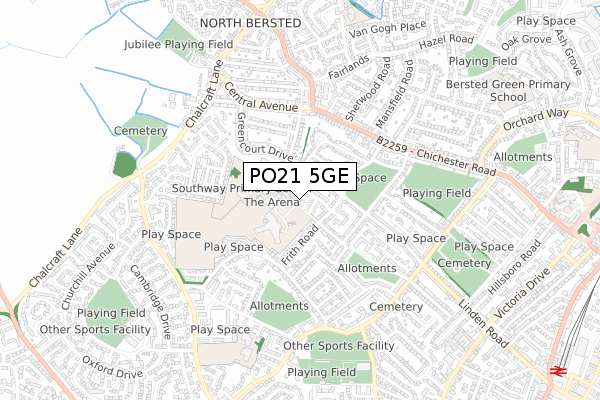 PO21 5GE map - small scale - OS Open Zoomstack (Ordnance Survey)