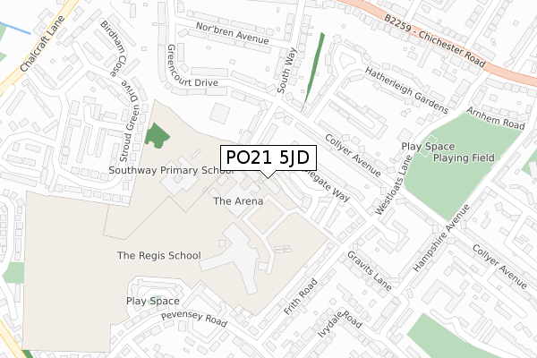 PO21 5JD map - large scale - OS Open Zoomstack (Ordnance Survey)