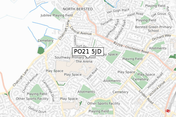 PO21 5JD map - small scale - OS Open Zoomstack (Ordnance Survey)