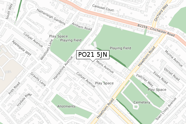 PO21 5JN map - large scale - OS Open Zoomstack (Ordnance Survey)