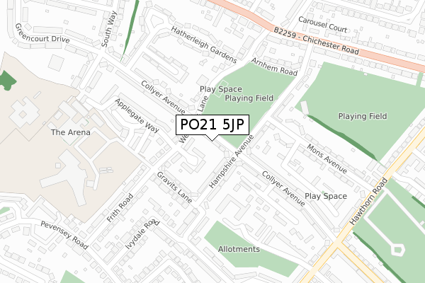 PO21 5JP map - large scale - OS Open Zoomstack (Ordnance Survey)