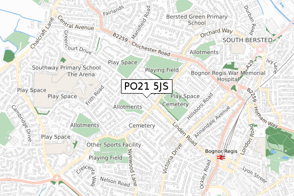 PO21 5JS map - small scale - OS Open Zoomstack (Ordnance Survey)